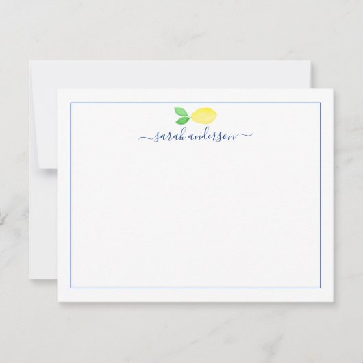 Waterverf Lemon Blue Border Personalized Notitiekaartje (Voorkant)