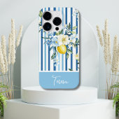 Waterverf Lemon Blue White Stripe Case-Mate iPhone Case