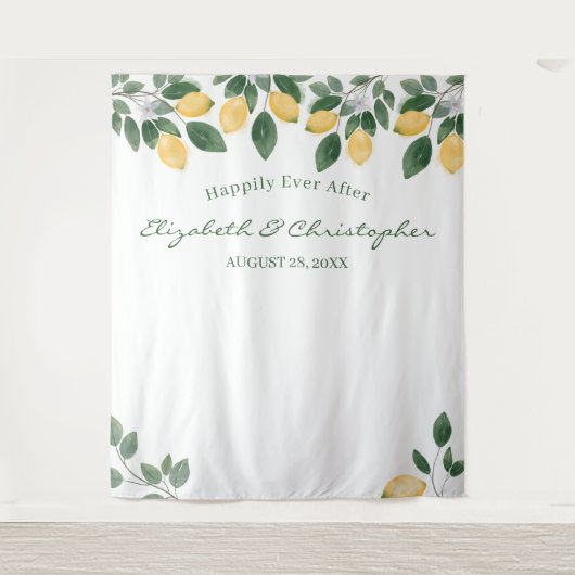 Waterverf Lemon Botanical Backdrop Weddenschap Wandkleed (Voorkant)