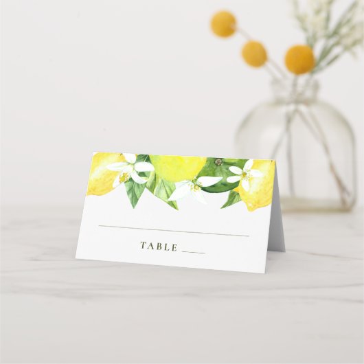 Waterverf Lemon Botanical Wedding Place Card (Voorkant)