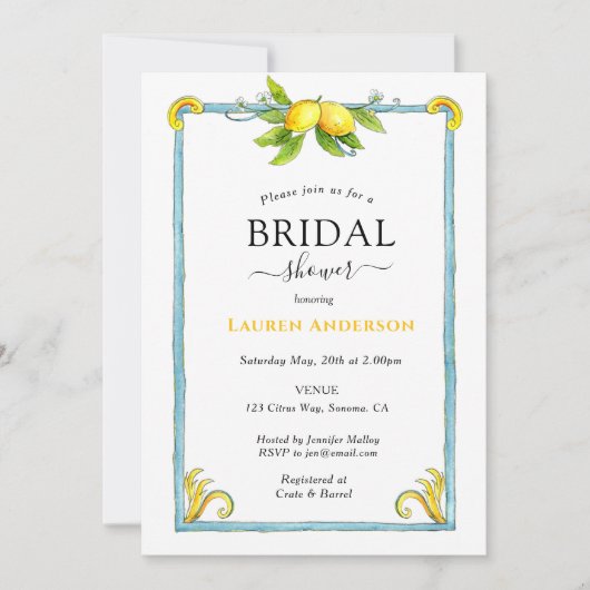 Waterverf Lemon Bridal doucheuitnodiging Aankondiging (Voorkant)