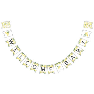 Waterverf Lemon Citrus Baby shower Bunting Flags Vlaggetjes