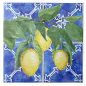 Waterverf Lemon Citrus Foliage Pattern Blue White Tegeltje (Voorkant)