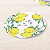 Waterverf Lemon Citrus Script Wedding Ronde Kartonnen Onderzetter (Gebogen)