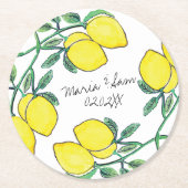 Waterverf Lemon Citrus Script Wedding Ronde Kartonnen Onderzetter (Voorkant)