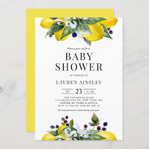 Waterverf Lemon en Blackberry Zomer Baby shower Kaart