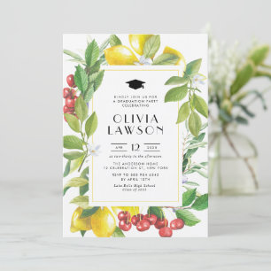 Waterverf Lemon en Cranberry Graduation Party Kaart