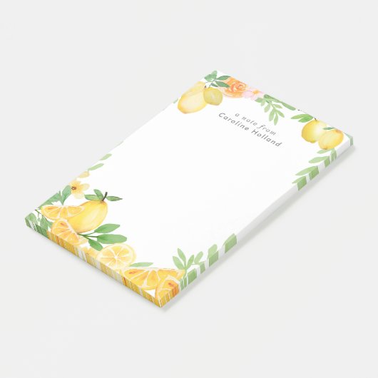 Waterverf Lemon Floral - Aangepast schrijfwerk Post-it® Notes (Schuin)