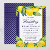 Waterverf Lemon Floral Blue Polka Dot Kaart (Voorkant / Achterkant)