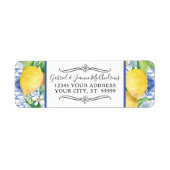 Waterverf Lemon Floral Greenery Wreath Blue White Etiket (Voorkant)
