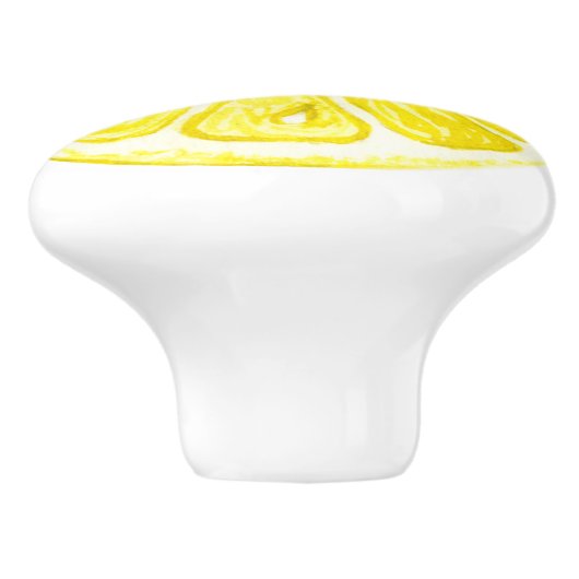 Waterverf Lemon Fruit Slice met Lemon Leaf Keramische Knop (Zijkant)