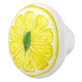 Waterverf Lemon Fruit Slice met Lemon Leaf Keramische Knop (Rechts)