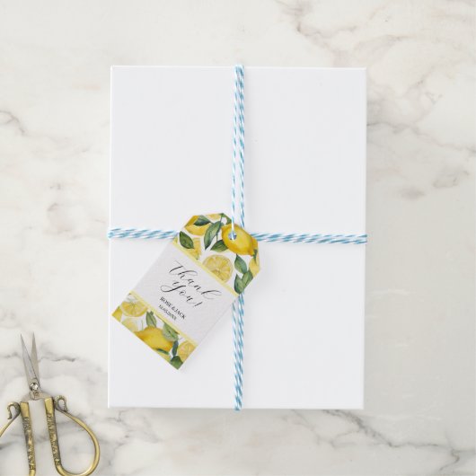 Waterverf Lemon Garden White Wedding Cadeaulabel (Met Touw)