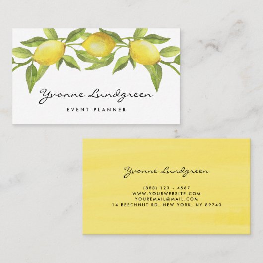 Waterverf Lemon Greenery Garland Script Visitekaartje (Voorkant / Achterkant)