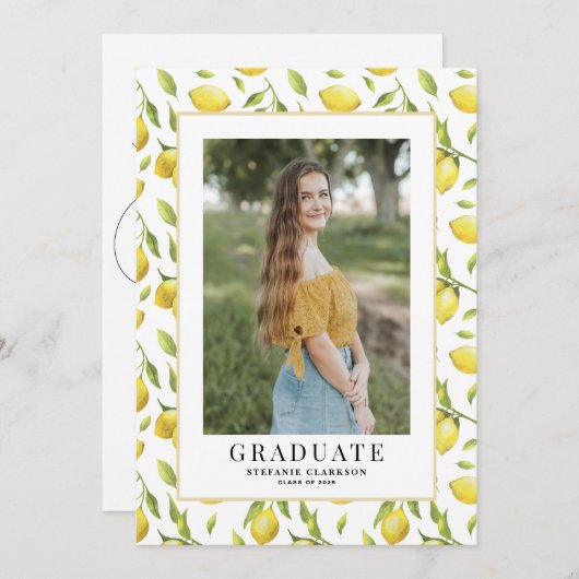 Waterverf Lemon Greenery Pattern Afstuderen Foto Kaart (Voorkant / Achterkant)