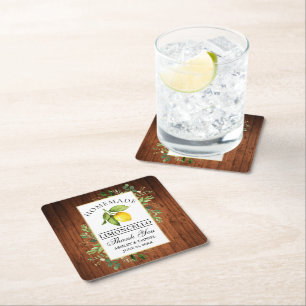 Waterverf Lemon Greenery Wood Limoncello Vierkante Kartonnen Onderzetter