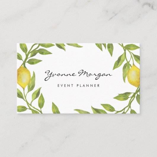 Waterverf Lemon Greenery Wreath Script Visitekaartje (Voorkant)