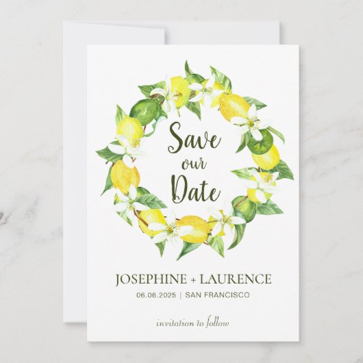 Waterverf Lemon Groenen die de datum sparen Save The Date (Voorkant)