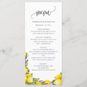 Waterverf Lemon Lavender Boho Wedding Menu (Voorkant)