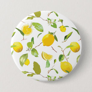 Waterverf Lemon & Leaves 2 Ronde Button 7,6 Cm