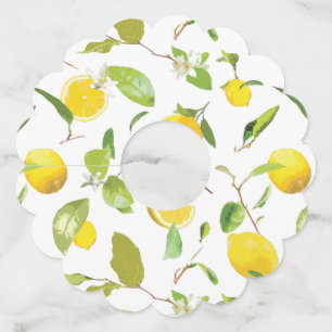 Waterverf Lemon & Leaves 2 Wijnglaslabel