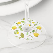 Waterverf Lemon & Leaves 2 Wijnglaslabel (Dichtbij)