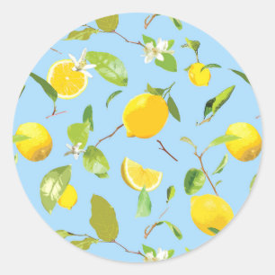 Waterverf Lemon & Leaves 3 Ronde Sticker