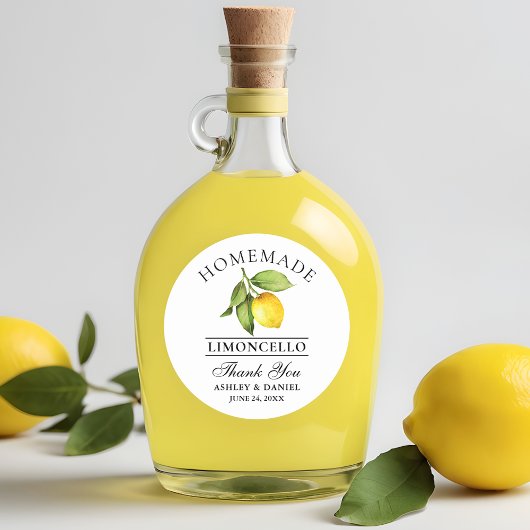 Waterverf Lemon Limoncello Bruiloft Bedankt Ronde Sticker