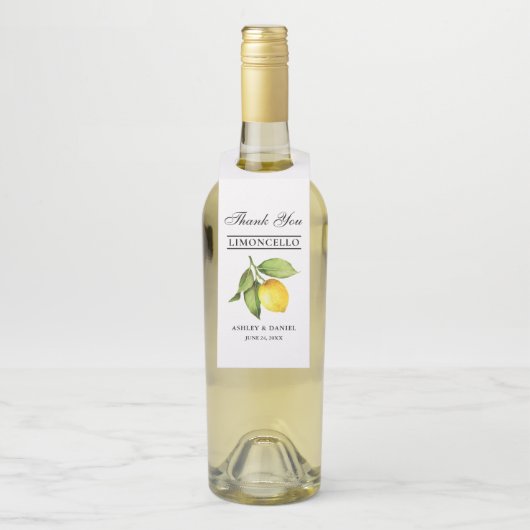 Waterverf Lemon Limoncello Bruiloft Kraft Flessenhanger (Op fles)