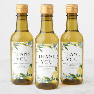 Waterverf Lemon Mediterrane Verjaardag Bedankt Wijn Etiket