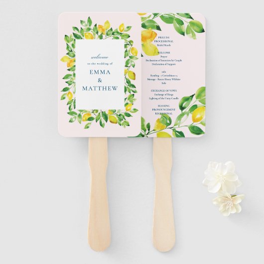 Waterverf Lemon Mediterranean Summer Wedding Handwaaier (Voorkant en achterkant)