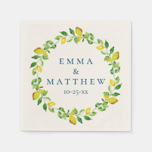 Waterverf Lemon Mediterranean Wreath Wedding Logo Servet
