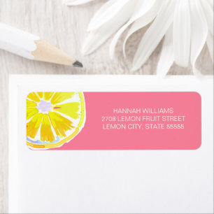 Waterverf Lemon met roze achtergrond Etiket