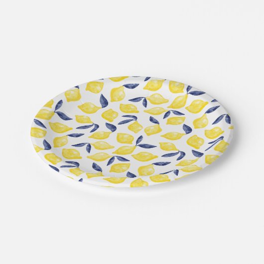 Waterverf Lemon Pattern Citrus Papieren Bordje (Gekanteld)