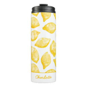 Waterverf Lemon Pattern Citrus Personalized Thermosbeker