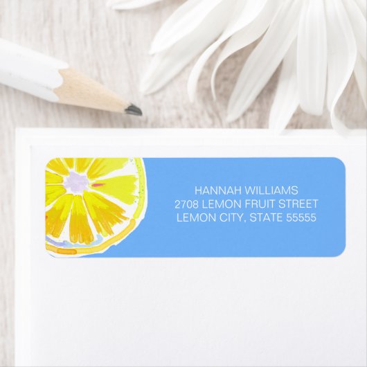 Waterverf Lemon Slices Blue Background Etiket (Insitu)