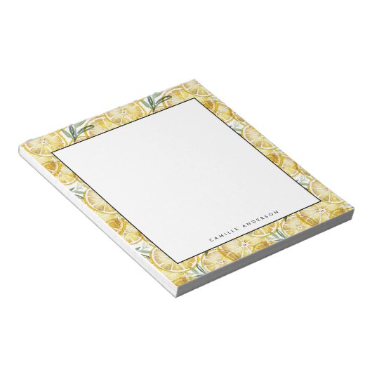 Waterverf Lemon Slices Pattern Personalized Notitieblok (Schuin)