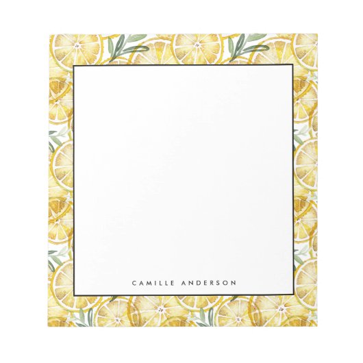 Waterverf Lemon Slices Pattern Personalized Notitieblok (Voorkant)