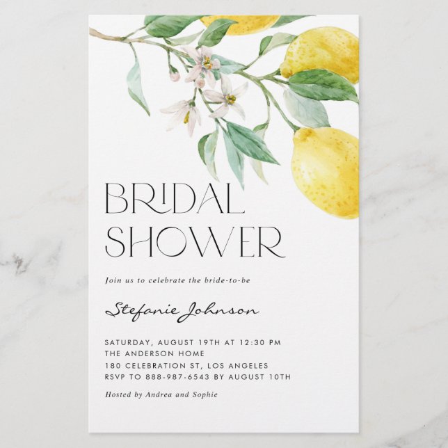 Waterverf Lemon Summer Bridal Shower (Voorkant)