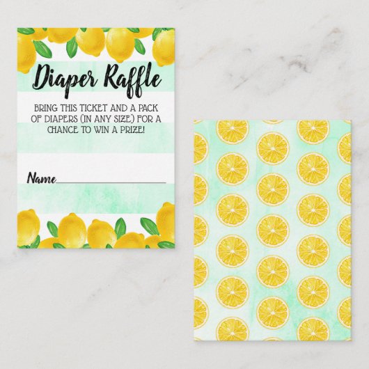 Waterverf Lemon Tree Baby shower Diaper Raffle Informatiekaartje (Voorkant / Achterkant)
