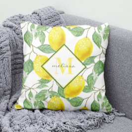 Waterverf Lemon Tree Pattern Naam en Monogram Kussen