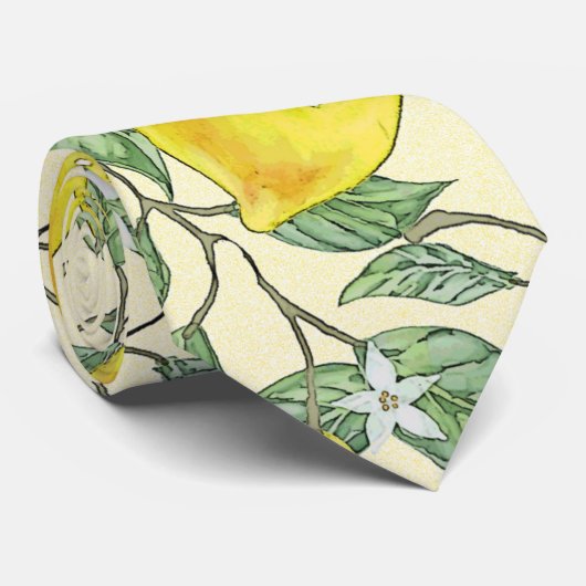 Waterverf Lemon Tree Summer Pattern Stropdas (Opgerold)