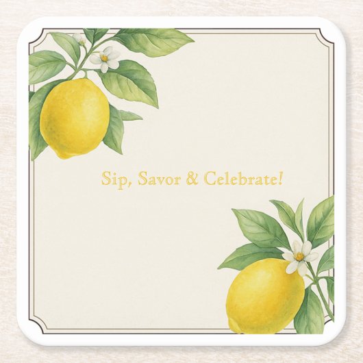 Waterverf Lemon Vierkante Kartonnen Onderzetter (Voorkant)