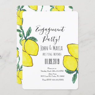 Waterverf Lemon Vine Greenery Engagement Party Kaart