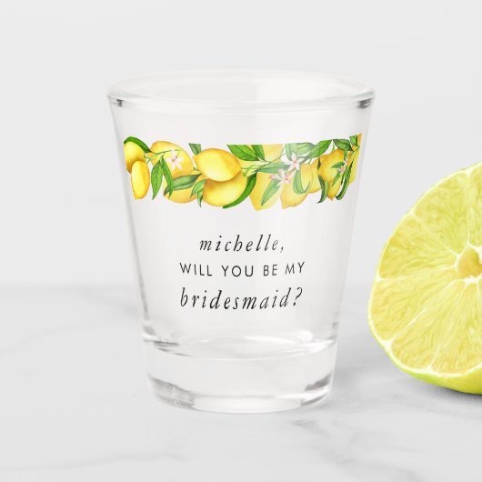 Waterverf Lemon Vrijgezellenfeest - Het bruidsmeis Shot Glas (Voorkant)