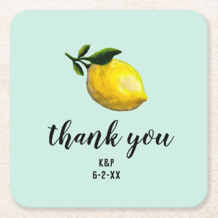 Waterverf Lemon Wedding Custom Favors Vierkante Kartonnen Onderzetter
