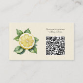 Waterverf Lemon Yellow Rustic Wedding QR-code Informatiekaartje (Achterkant)