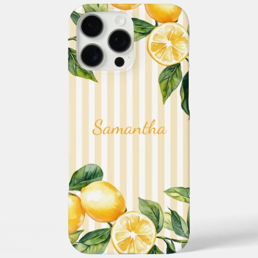 Waterverf Lemon Yellow Stripes Persoonlijke naam Case-Mate iPhone Case (Achterkant)