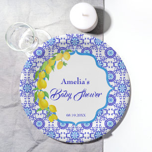 Waterverf Lemons Amalfi Baby shower Papieren Bordje