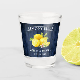 Waterverf Lemons Blue Wood Wedding Limoncello Shot Glas